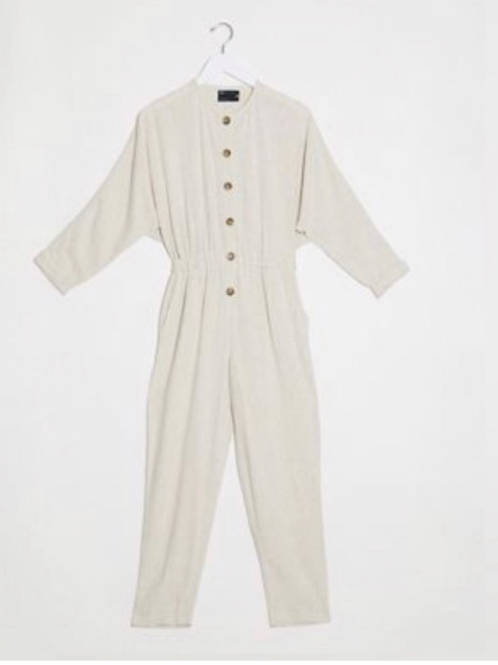 ASOS DESIGN Cream Long-Sleeve Button Front Elastic Waist Jumpsuit EUC Size 6 - Picture 5 of 6